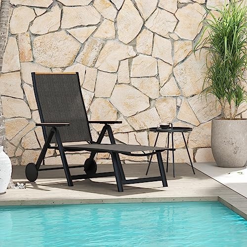 Gran Patio Exterior Chaise Lounge Silla Con 6 Posiciones Aju