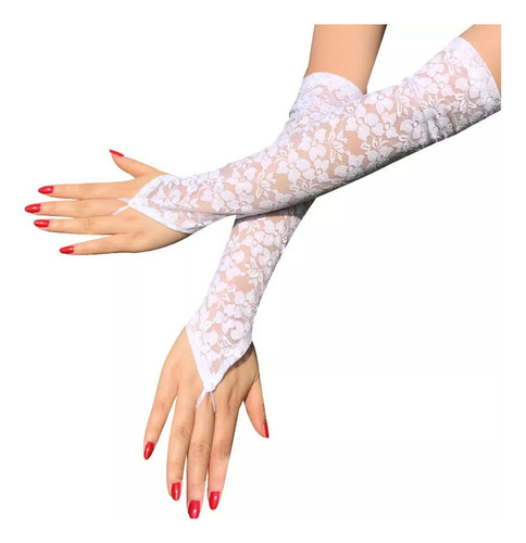 A 2x Guantes Sin Dedos Con Encaje De Codo Largo Para Mujer