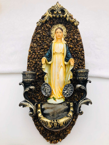 Virgen Milagrosa Para Pared Con Candelabros Y Agua Bendita