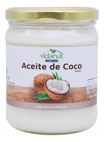 Aceite De Coco Virgen Vidanat 420ml Superfood