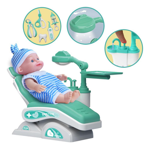Boneco Dr Dentista Com Acessórios Cadeira Ajustável -dmtoys