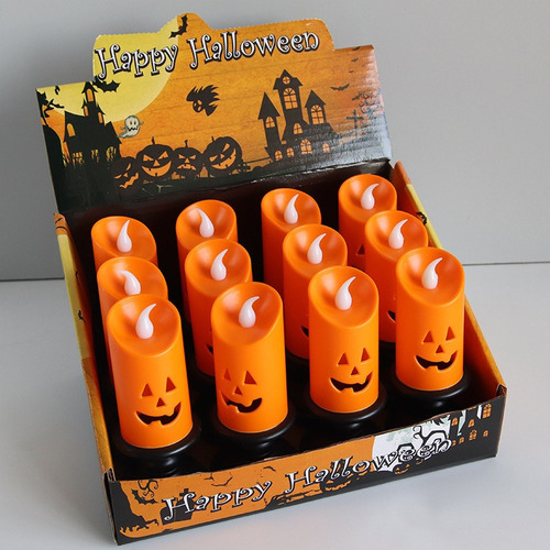 12 Velas De Calabaza De Halloween Sin Llama Naranja