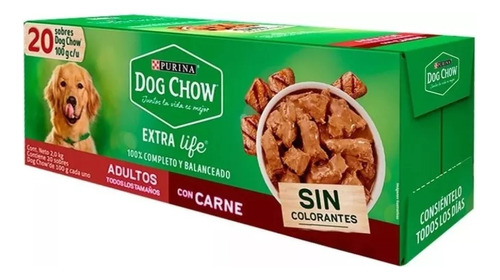 Purina Dog Chow Adultos Caja Con 20 Sobres De 100 Gramos C/u
