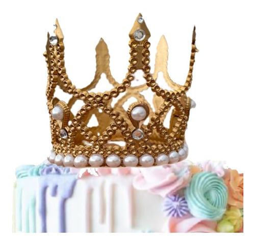 2 Corona Para Pastel Cake Topper 3d Oro Perla Diamante