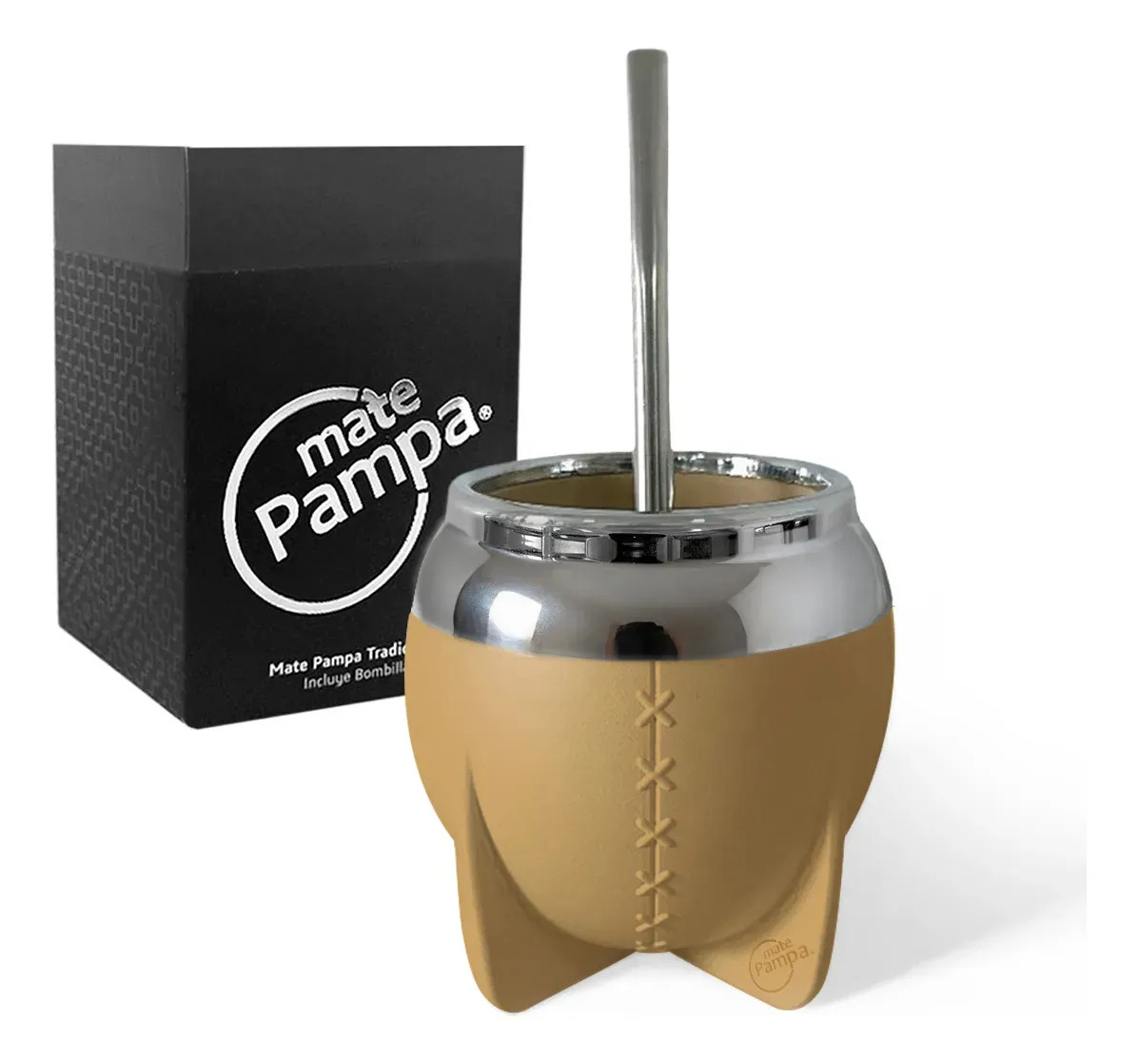 Mate Pampa Tradicional Boca Cerrada + Bombilla Beige