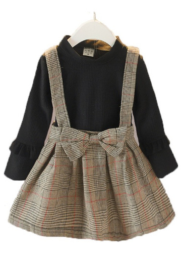 Vestido Elegante Manga Larga Para Niña, 2 Piezas