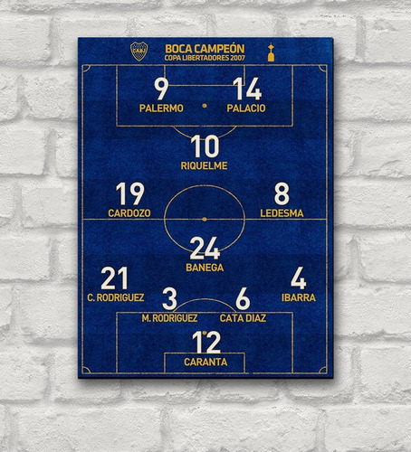 Cuadro Equipo Boca Campeon Libertadores 2007  30x40 Cm