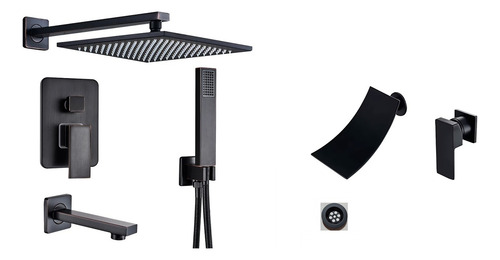 Set Monocomando De Ducha Pared Empotrar+griferia Cascada Neg