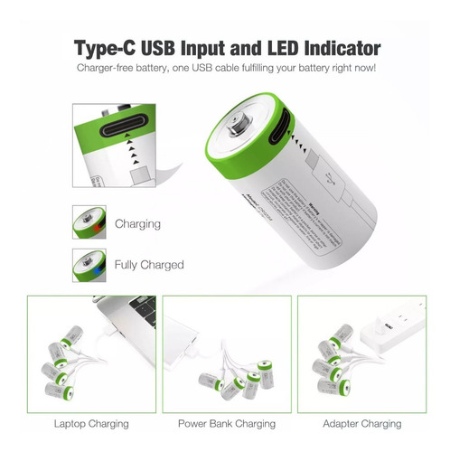 Imagen 2 de 4 de Pila Batería Usb Litio Recargable Cr123 Cr123a 123 16340
