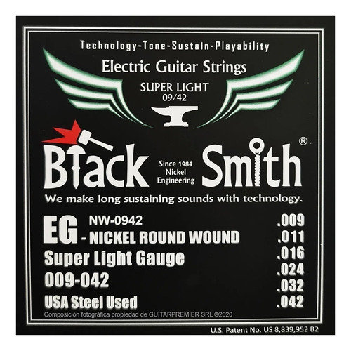 Cuerdas Encordado Guitarra Electrica Black Smith 09 Nw0942