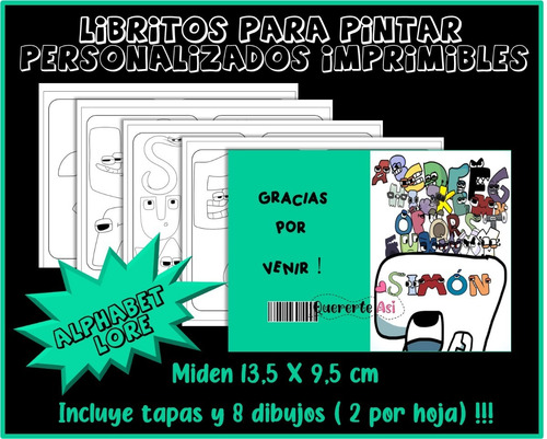 Librito Para Pintar Personalizado Imprimible- Alphabet Lore