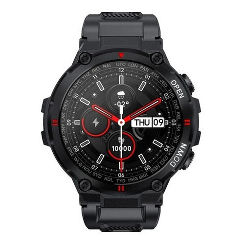 Imagen 1 de 2 de Smartwatch Jazak Watch K22 Global 1.28" caja 42mm negra, malla negra y bisel negro