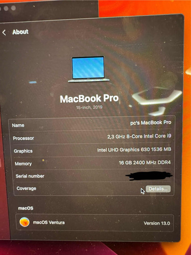 Macbook Pro I9 512ssd, 16inch 2018