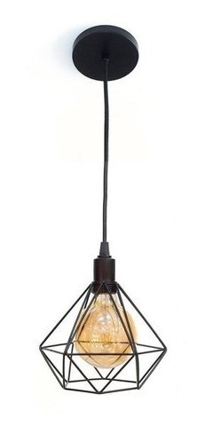 Lustre Pendente Luminária Aramado Diamante Preto