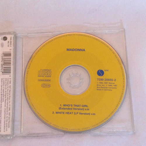 Madonna Whos That Girl Cd Maxi Single Rare Alemania 1987 (Usado)