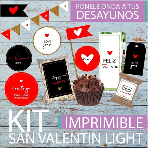 Kit Imprimible Desayuno San Valentin Enamorados Amor Box Mod