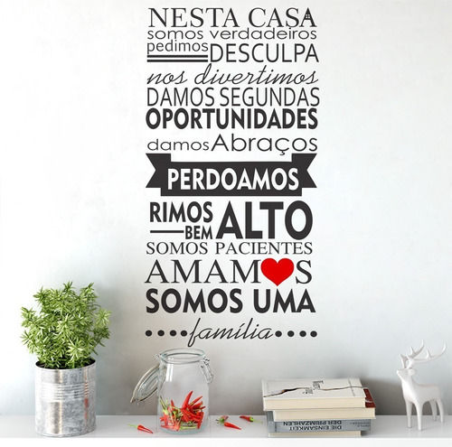 Adesivo Decorativo De Parede Frase Casa Coração Familia Cor Preto