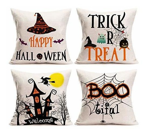 Aremetop Happy Halloween Throw Pillow Covers Trick Or Treat 