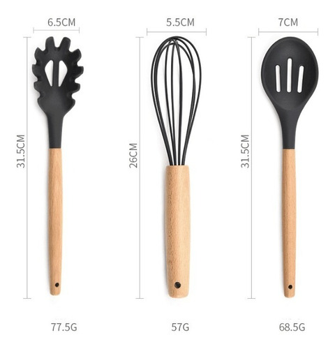 Imagen 2 de 7 de Utensilios Cocina Batidor Mango Madera Punta Silicona Set 9.