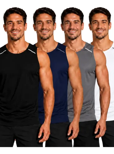 Kit 4 Camisa Regatas Adulto Basica Lisa Dry Fit Treino - R$ 86,9