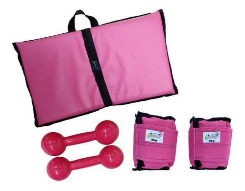 Kit Tornozeleira 6kg + Colchonete + Halteres 5kg Rosa