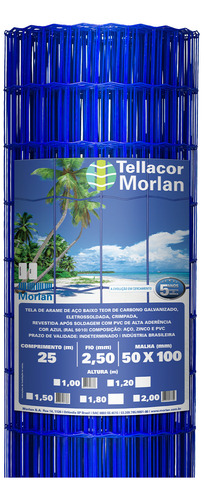 Tela Soldada Pvc Azul Tellacor 25x1,2m 2,50mm Morlan