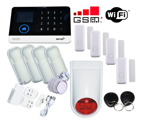 Kit Alarma Gsm Wifi 8 Sensores + Sirena Exterior Inalambrica