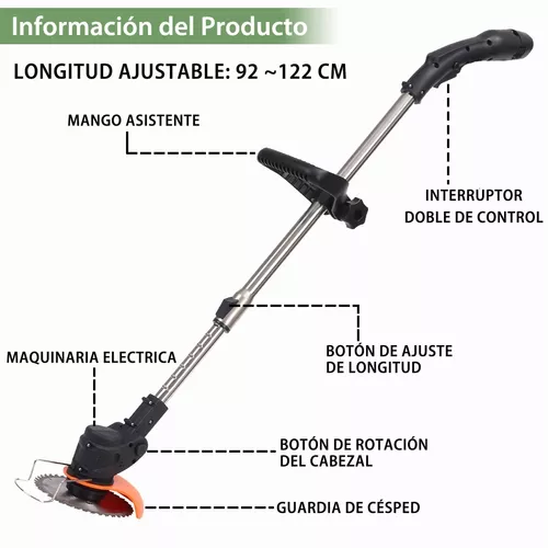 Desbrozadora eléctrica de 24 V, inalámbrica, 3 en 1, con ruedas, cortador  de cepillo para cortar césped con 3 tipos de cuchillas, herramientas de