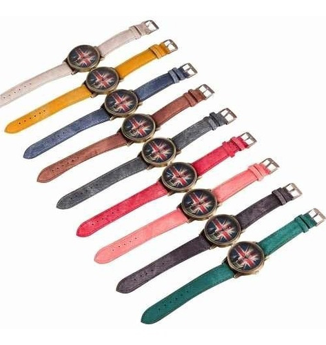 Relógio Vintage Bandeira Inglaterra Pulseira Tecido Azul