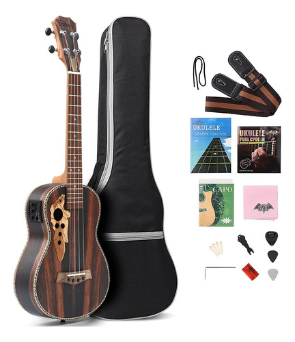 Ukelele Elctrico Acstico Tenor De Madera Negra De 26 Pulgada