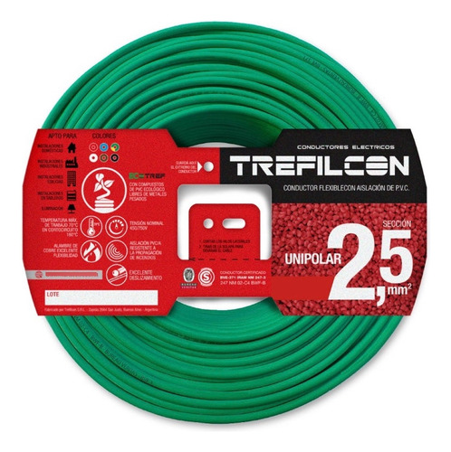 Cable Unipolar 2,5mm Trefilcon Rollo 25 Mts Normalizado Iram