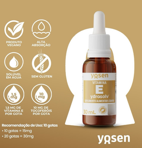 Vitamina E Mix De Tocoferóis Ydrosolv® 1,5mg Gota 30ml Yosen Sabor Sem Sabor