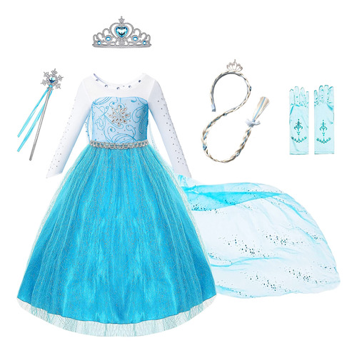 Vestido De Princesa Elsa Para Nia De 3 A 8 Aos, Disfraz De N