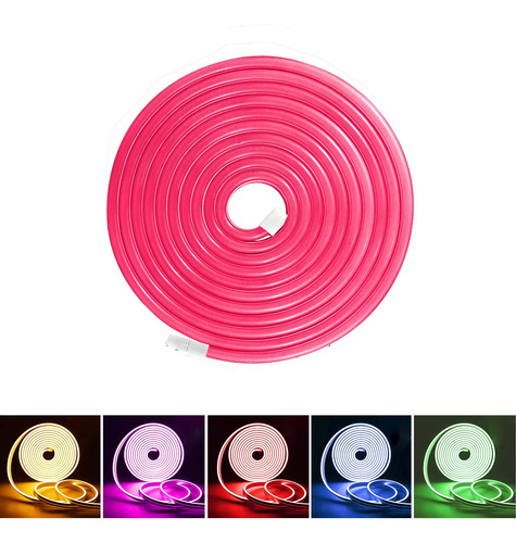 Tiras De Led Neón Luz Flexible Unicolor 5 Metros Cortar 12v Rosa