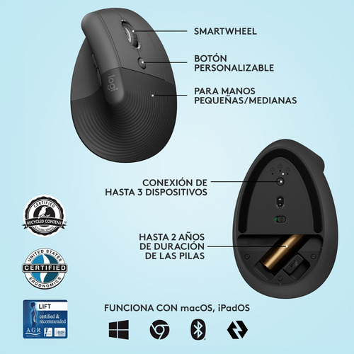 Mouse Ergonómico Logitech Lift Vertical / Confort Prolongado