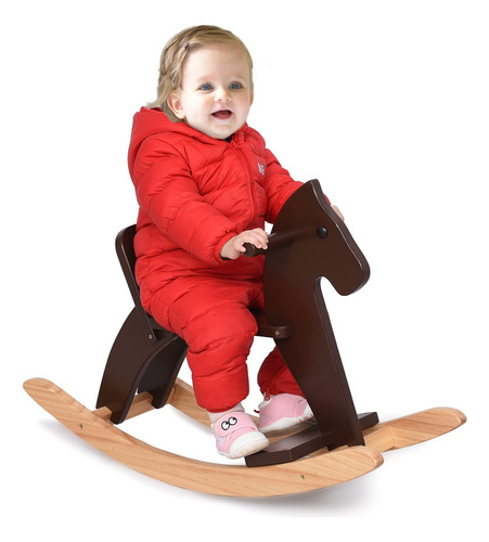 Caballo Mecedor De Madera Con Respaldo Seguro Para Niños