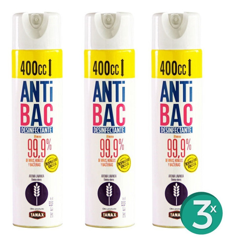 Spray Desinfectante Tanax Antibac 400 Ml - Lavanda - 3 Uds.