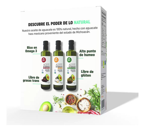 Aceite Extra Virgen De Aguacate Nbf 3 Pz De 160 Ml