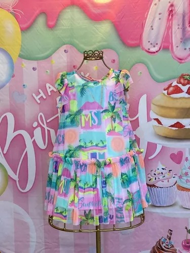 Vestido Infantil Mon Sucré Beach Club Colorido Tule 21060
