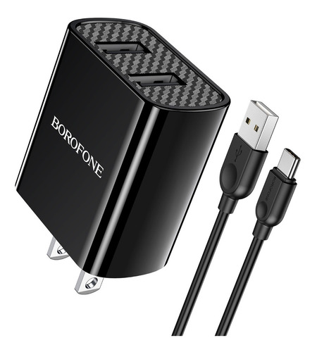 Cargador Dual / Cable Micro USB / Tipo C/ Color Negro / Marca Borofone