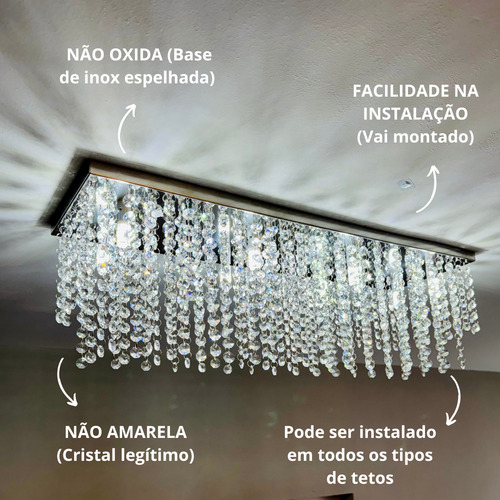 Lustre De Cristal Legitimo Retangular Para Sala Jantar/estar Estrutura Prateado