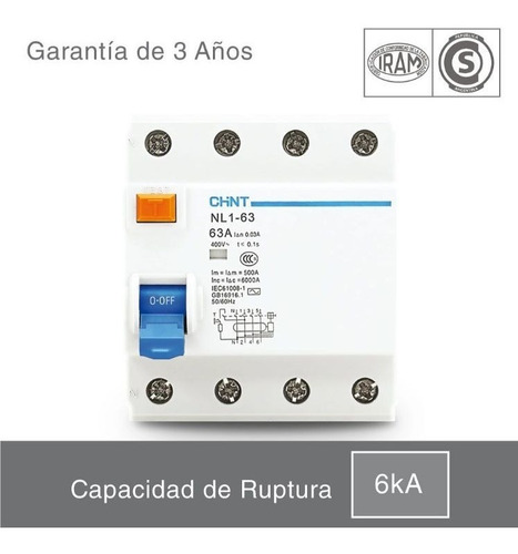 Disyuntor Diferencial Tetrapolar 4x63a Superinmunizado Chint