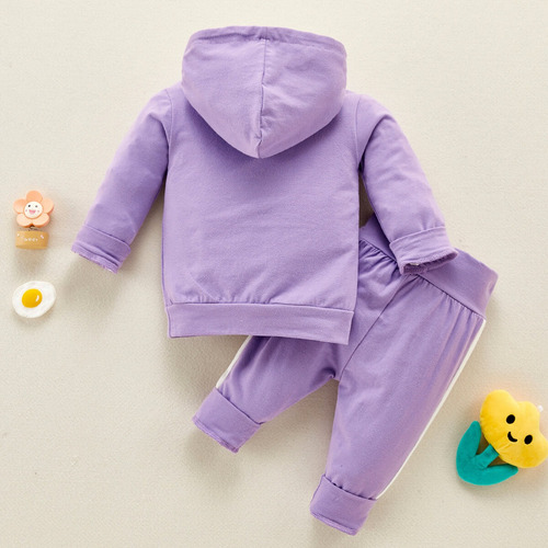 Conjunto De Sudadera Casual Con Capucha Y Estampado De Letra Violeta 6-9 M