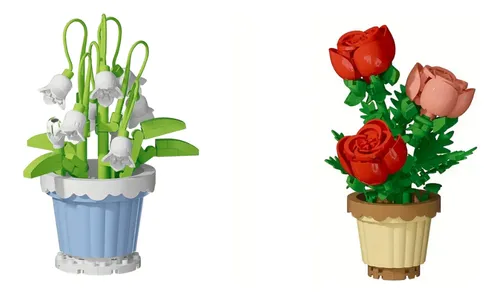 Set De 2 Flores Para Armar En Bloques - Decoración Elegante