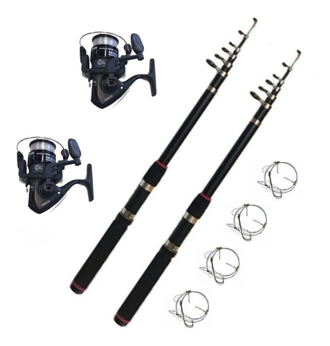 Combo De Pesca: 2 Reel + 2 Cañas 2.40mts + 4 Líneas Variada