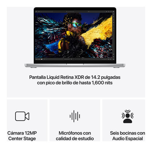 Macbook Pro 14 : Chip M4, 10 Núcleos, 1 Tb Ssd, Color Plata. Color Plata