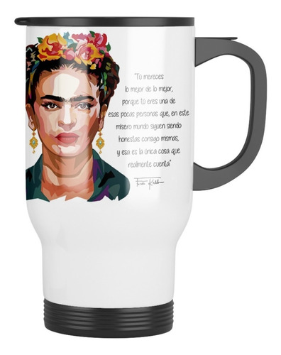 Taza Termica Acero Con Tapa Frida Kahlo 3