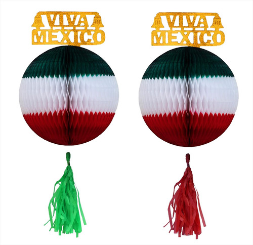 Decoración Esfera Tricolor Num # 2 Fiesta Mexicana 10 Pz