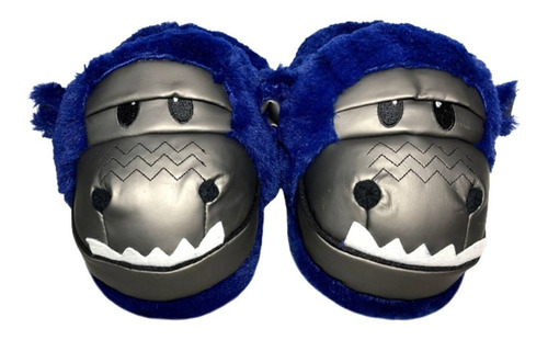 Pantufa Pelúcia 3d Adulto Gorila Macaco Azul - Tamanho 37/39