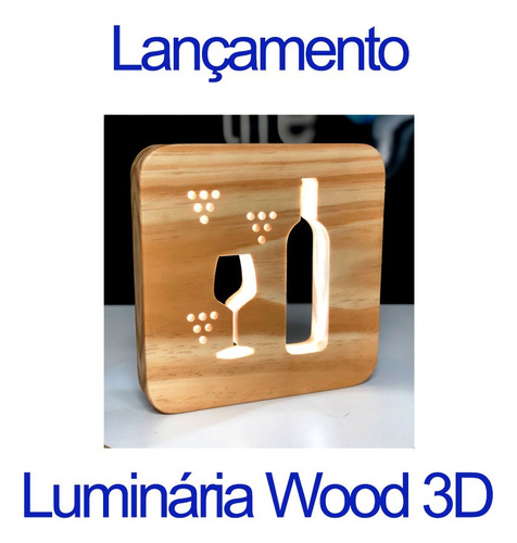  Abajur Luminaria Wood 3d Madeira Maciça Led Personalizavel